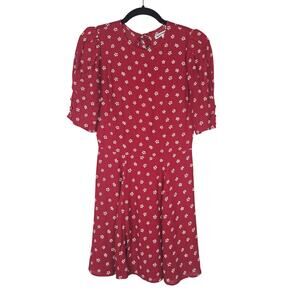 Reformation Dress Womens 4 Red Floral Midi Puff Sleeve Fit Flare Summer Viscose